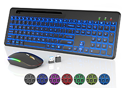 Wireless Keyboard and Mouse, 7 Backlit Effects, Phone Holder, Quiet Light Up Keys